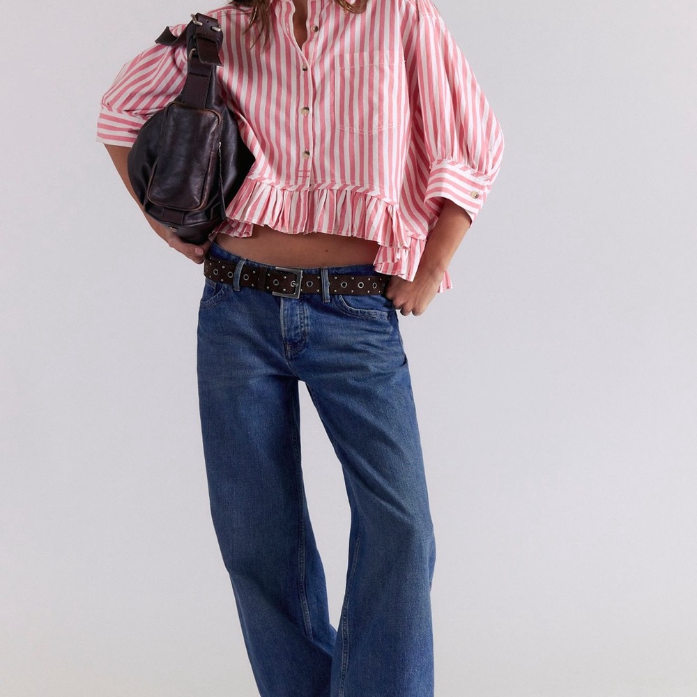 We The Free Bailey Stripe Shirt Light pink. NWT XL